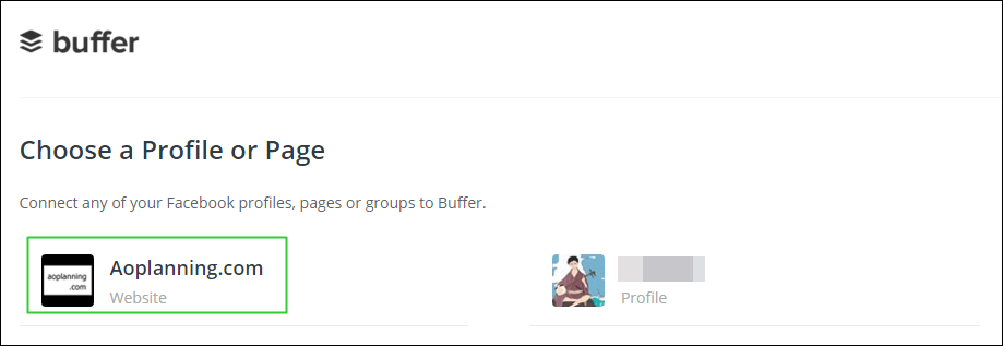 Buffer,FacebookページConnect,アカウント名義